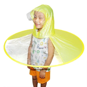 Image of Yellow Duck Kids Raincoat UFO Cap Umbrella Automatic Folding Umbrella Children Hat Creative Raincoat Gift Student Woman Rain Hat