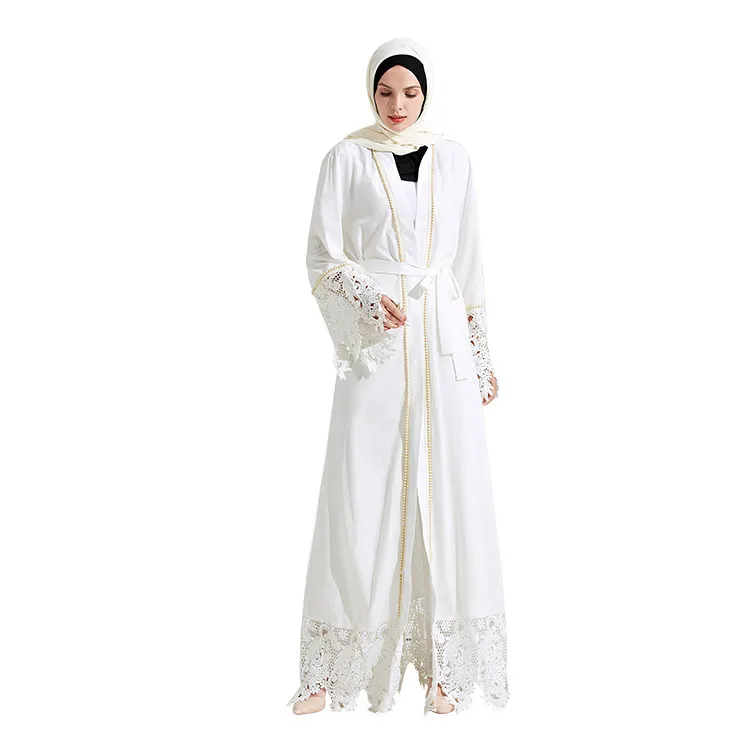 

Elegant white lace pearl islamic clothing muslim abaya, White;black
