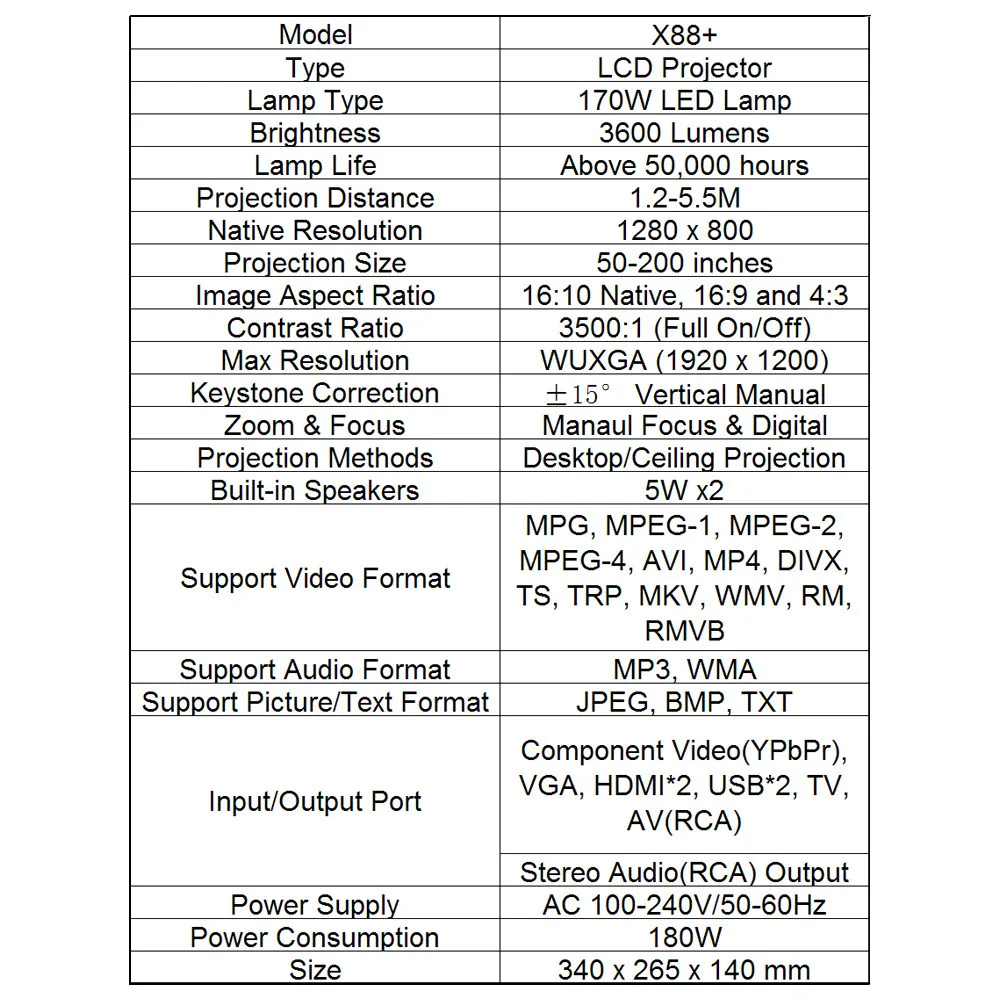 EUG X88+ led Android projector for home theater