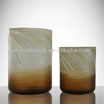 Wholesale White Frosted Hand Cut Spiral Tall Cylinder Amber Glass