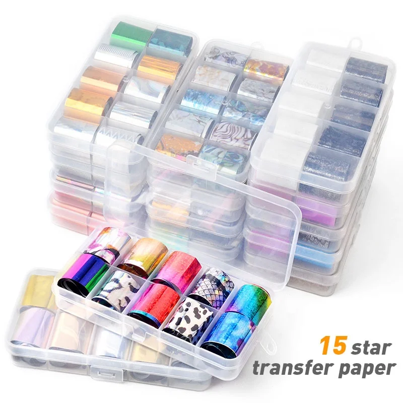 

Misscheering 10Pcs Holographic Nail Foil Set AB Color Transfer Sticker Decorations 2.5*100cm Mix Designs Manicure Nail Art Decal, Mixed color