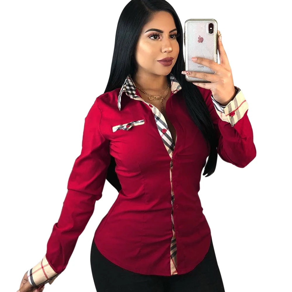 Hot Sale New Design Fashion Autumn Turn Down Collar Long Sleeve Shirts for Women Blouses