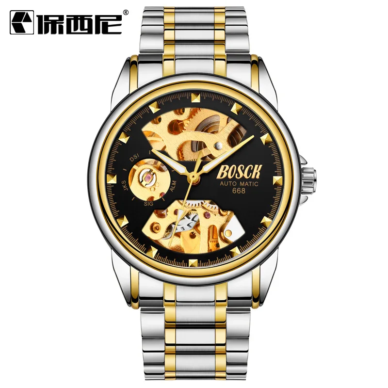 

2019 hot selling BOSCK men's stainless steel band automatic mechanical watch, 4 colors