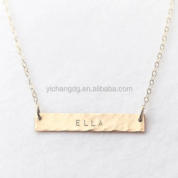 

New Design Stainless Steel Gold Plated Personalised Hammered Bar Necklace