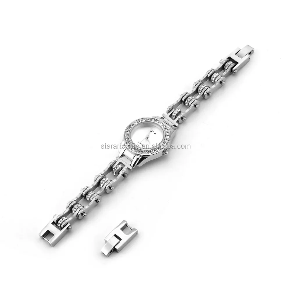 Motorcycle Chainwomen Watch Quartz Biker Bracelet Watch Stainless