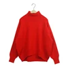 Best selling warm winter apparel casual top pullover turtleneck puff sleeve loose solid color sweater for women