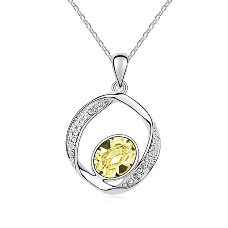 

Fashion crystal circle charm pendant necklace jewelry, Blue;purple;yellow etc