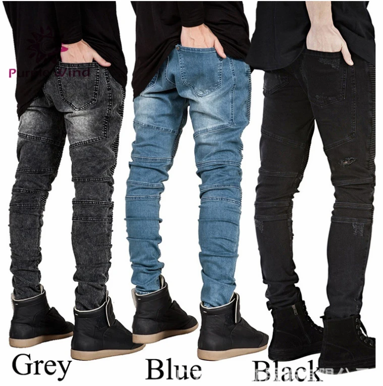 

2019 Stock/denim biker style skinny fit in bulk/men skinny jeans, Picture