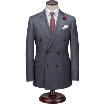 New Fashion Tailored Wool Suit Italian Men's 3 Piece Charcoal Suits ...