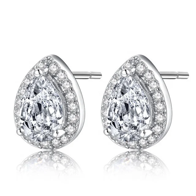 

New Fashion Classic Silver Color Water Drop Shaped Zircon Stud Earring Wedding Earrings For Women Jewelry Gift