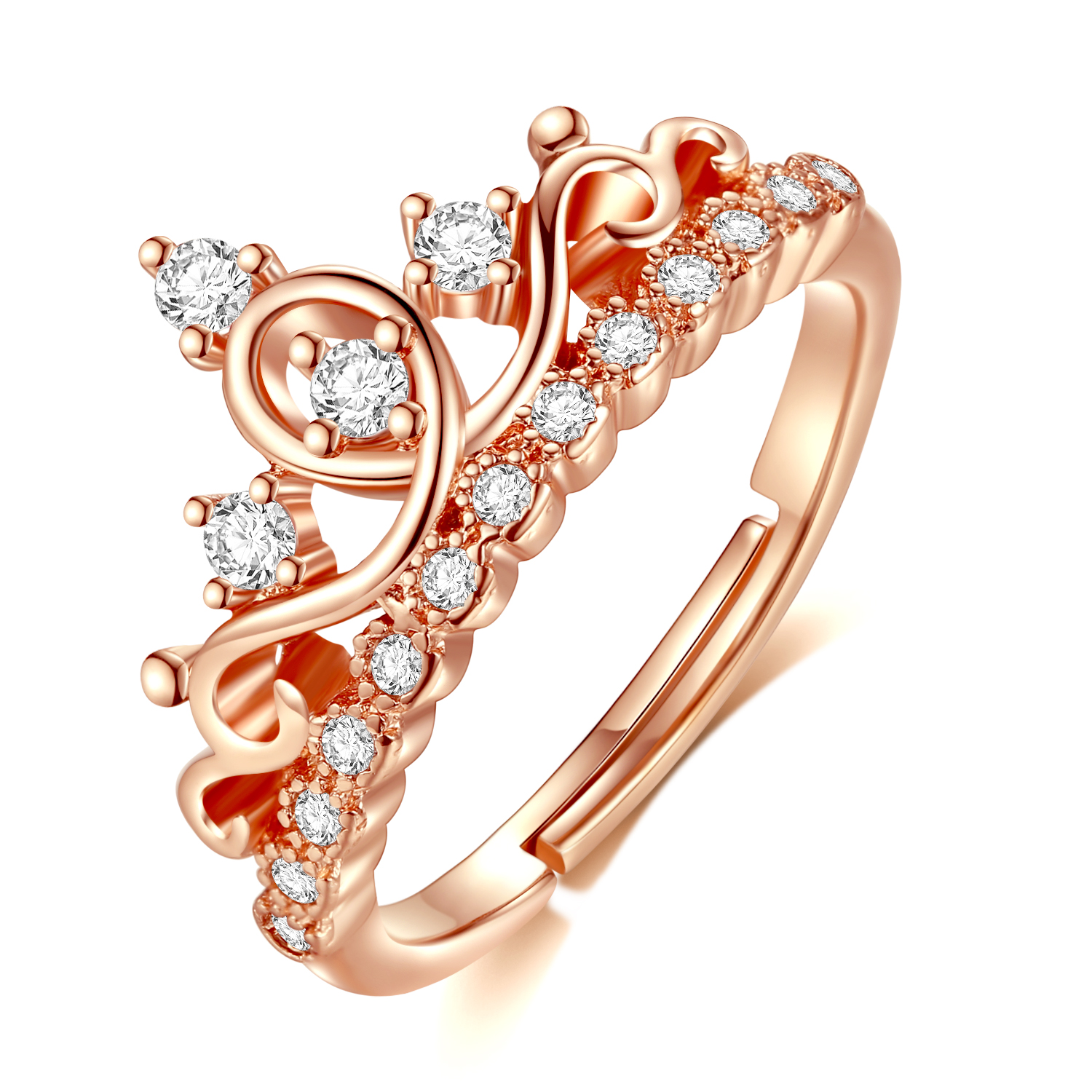 

Fashion rose gold plate crown zircon ring for women Adjustable ring