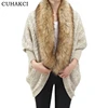 CUHAKCI Fashion Women Faux Fur Collar Coat Batwing Sleeve Loose Casual Warm Cardigan Shawl Sweater 2018 Spring Autumn Cardigans