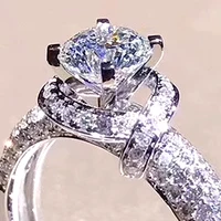 

XEYJZ301 Luxury 1ct 5A CZ Not Real Moissanite Retro Flower Shape Wedding Rings Princess Women Platinum Plating Ring Dropshipping