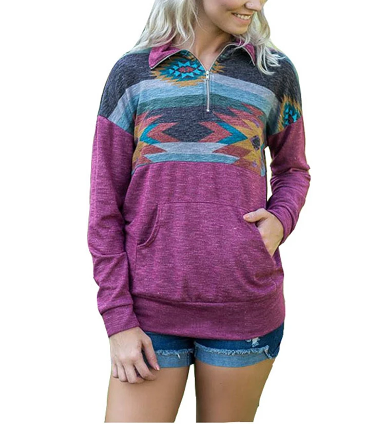 

Women's Long sleeve Hooded Sweatshirts Casual Stitching Printed Color block Pullover Tops Zipper Turn-down Sweater sweatshirt, Black;dark gray;green;purple;orange