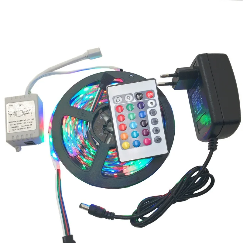 non waterproof 5M 300led RGB led strip 3528 2835 flexible strip light with 24key IR remote controller