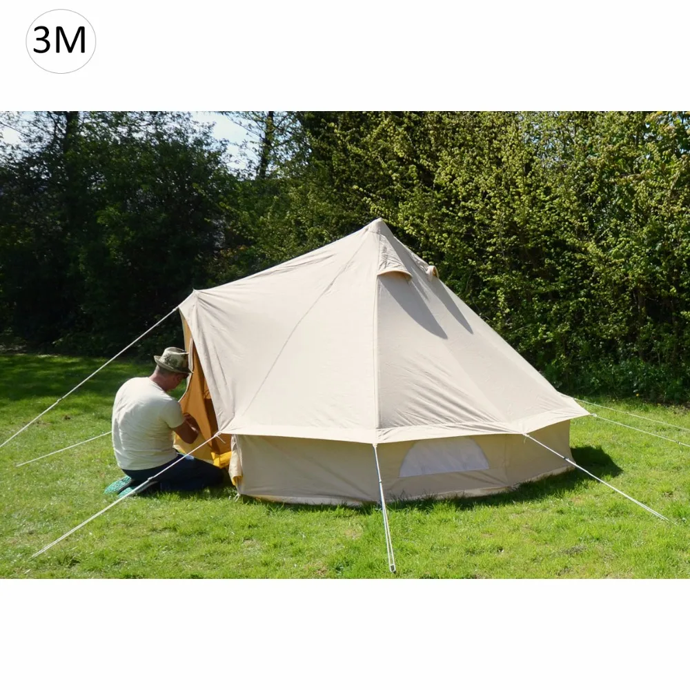 

3M Luxury Outdoor Waterproof 4 Season Family Camping Winter Glamping Cotton Canvas Yurt Bell Tent, Beige