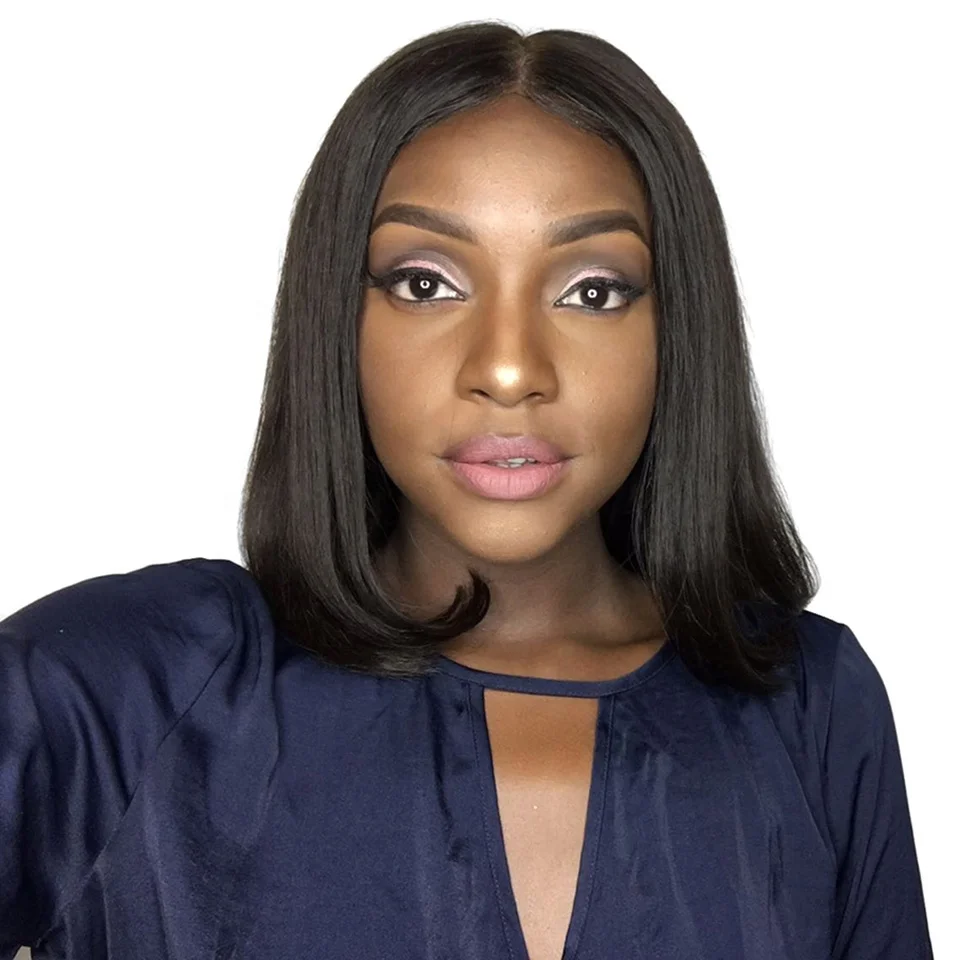 

180% Density Lace Front Wig, Short BoB Brazilian Hair Wigs, Natural black;#1b