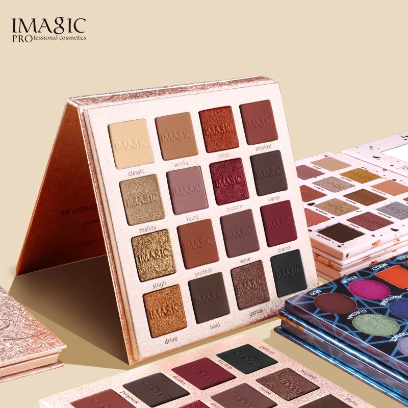 

IMAGIC 16 colors rose shimmer eyeshadow palette with mirror wholesale private label eye shadow, 16 colors in one eyeshadow palette