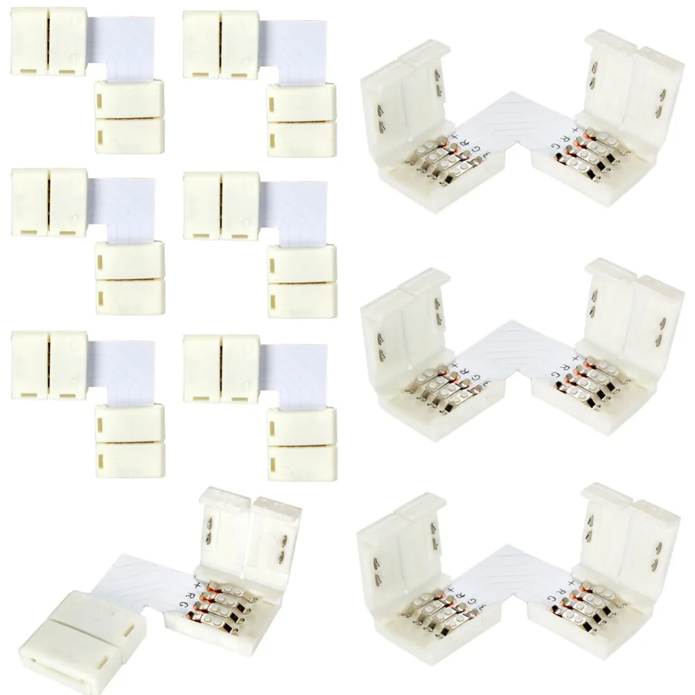 2pin 3pin 4 pin 8mm 10mm L Shape LED Connector For connecting corner right angle 3528 2811 2812 5050 RGB LED Strip