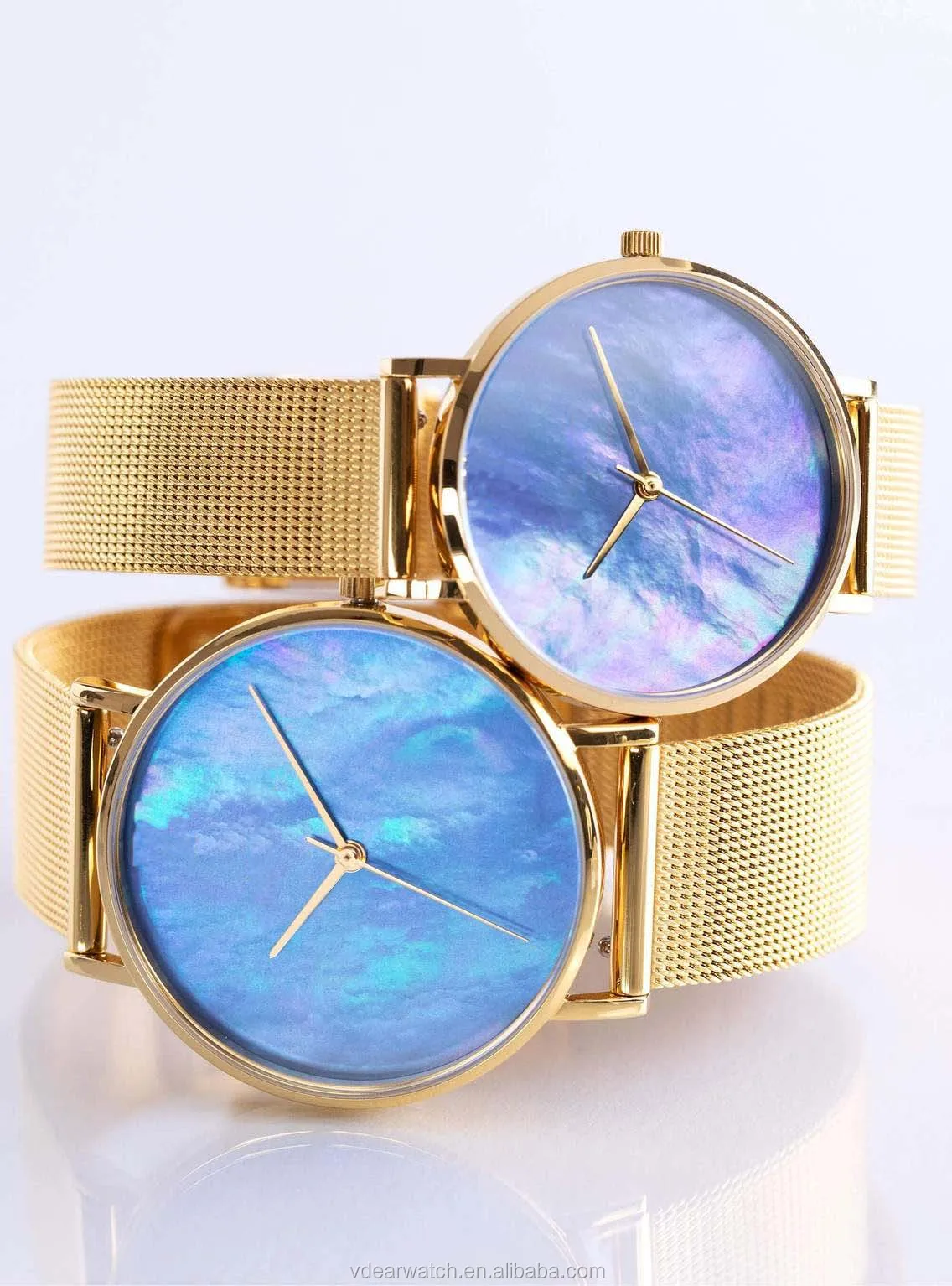 Make own brand custom wrist watch quartz lady blue mother of pearl watch dial