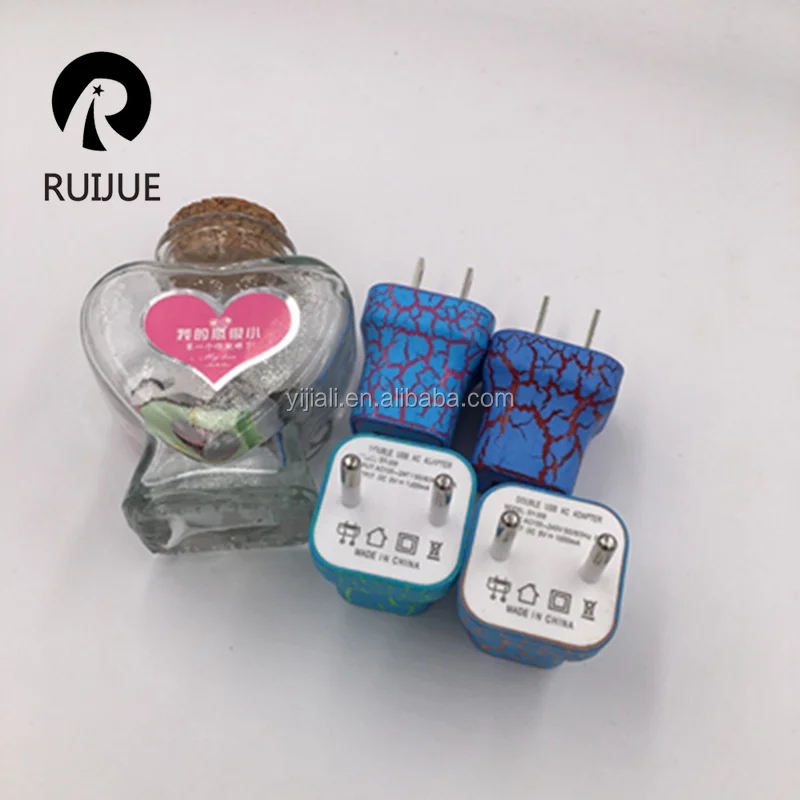 

2017 Hot Selling Mobile Phones And Accessories Built-in LED Crack USB Wall Charger 5V 1A EU/US Plug, Purple/ren/green/yellow