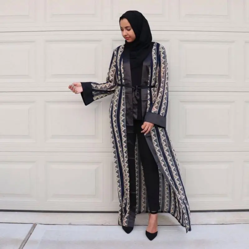 

Modern Lace Trim Islamic Clothing New Designs in Dubai Women Black Open Abaya 2018 new fashion kimono, According to the picture
