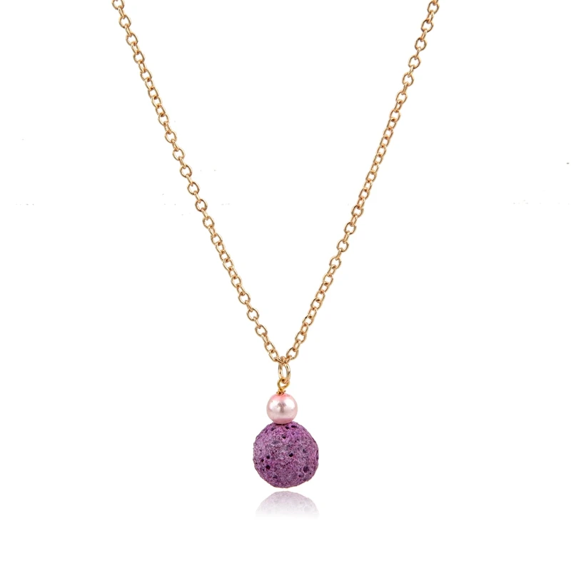 

Gold Plating Purple Lava Stone Chain Necklace Fashion diffuser Jewelry
