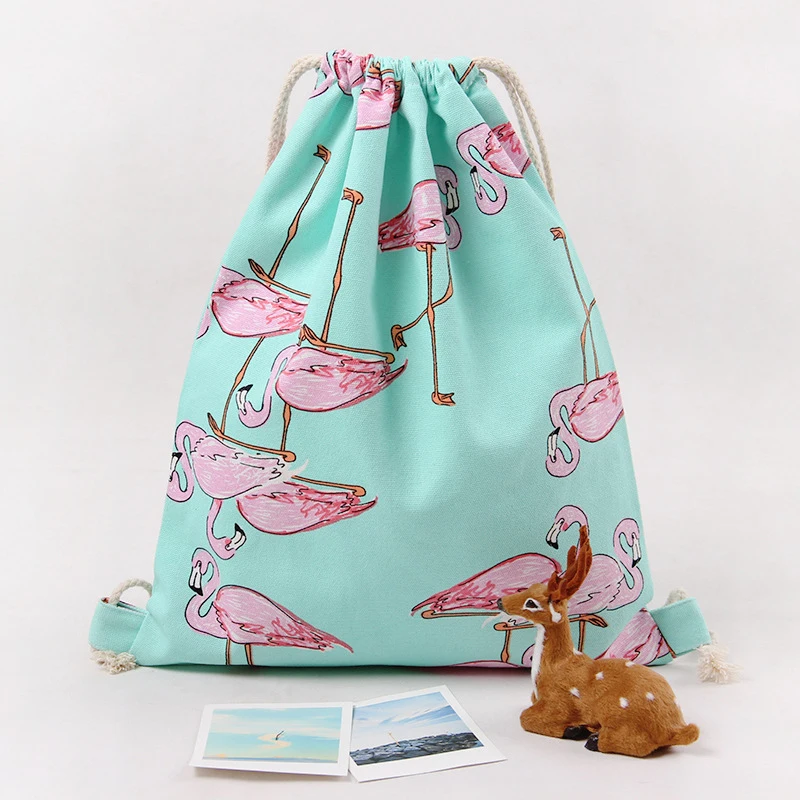 

Promotional backpack shoulder bag flamingo canvas drawstring bags, As shown