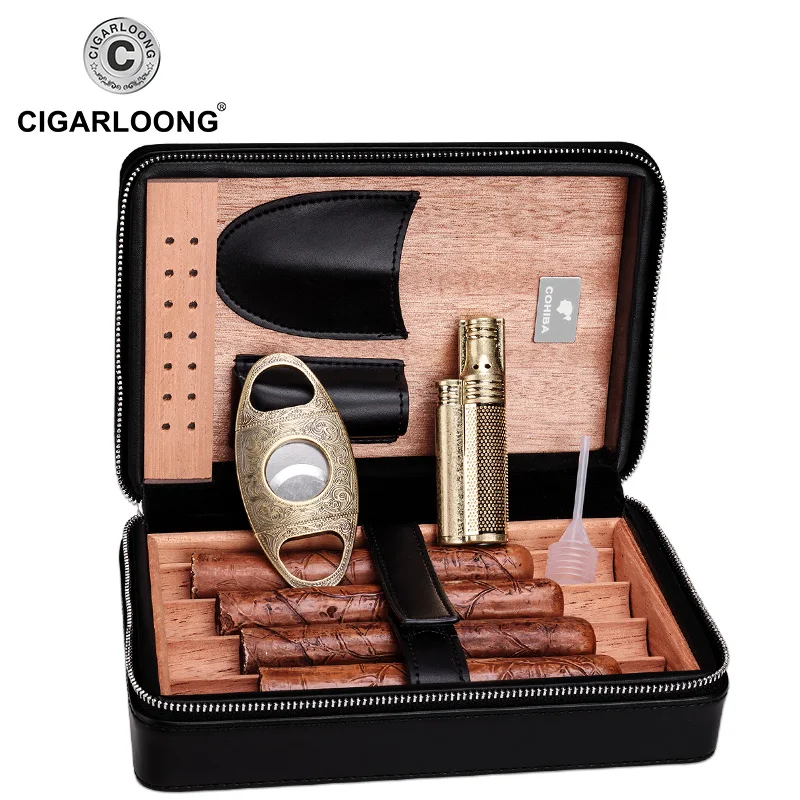 

COHIBA Cigar Humidor Travel Portable Cigar case box with cigar cutter and lighter TT-1002, As required
