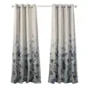 Floral Design Grommet top Thermal Insulated Faux Linen Room Darkening Print Curtains for Living Room