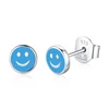 Lovely 925 Sterling Silver Earring Studs Blue Enamel Smile Face Oem Earrings Silver Fashion Jewelry Gift For Women Kids Children
