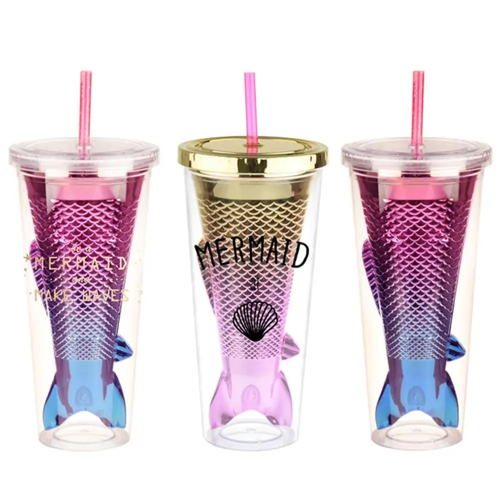 

Wholesale Mermaid Design Straw Cup Spill Proof Kids Sippy Cup Cover Tumbler Bpa Free 500ml drinking plastic water bottle