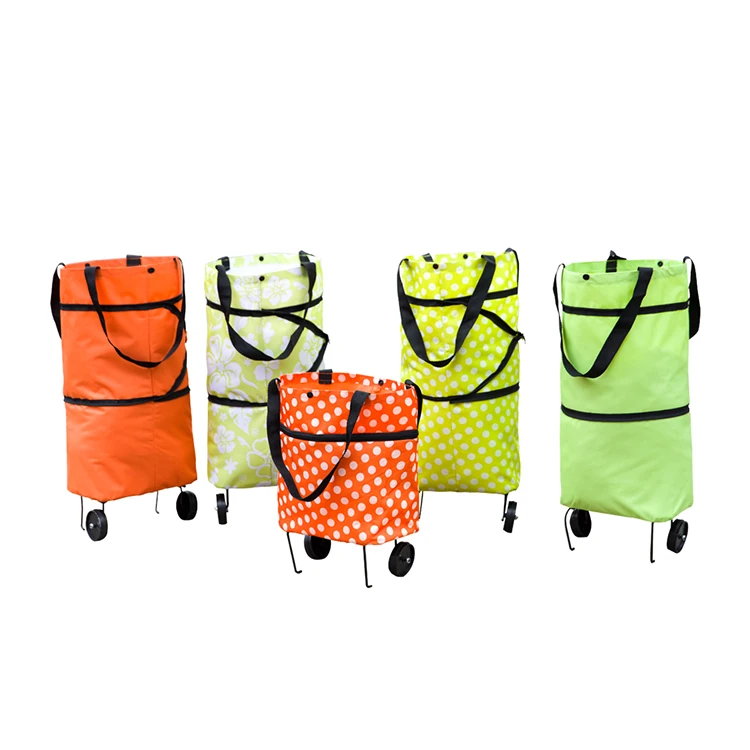 

Supermarket Promotion Portable Folding Grocery Trolley Shopping Bag with Wheels, Green.orange