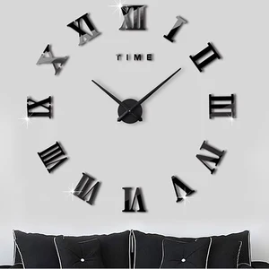 Image of Large 3D DIY Wall Clock, Roman Numerals Clock Frameless Mirror Surface Wall Sticker Home Decor for Living Room Bedroom