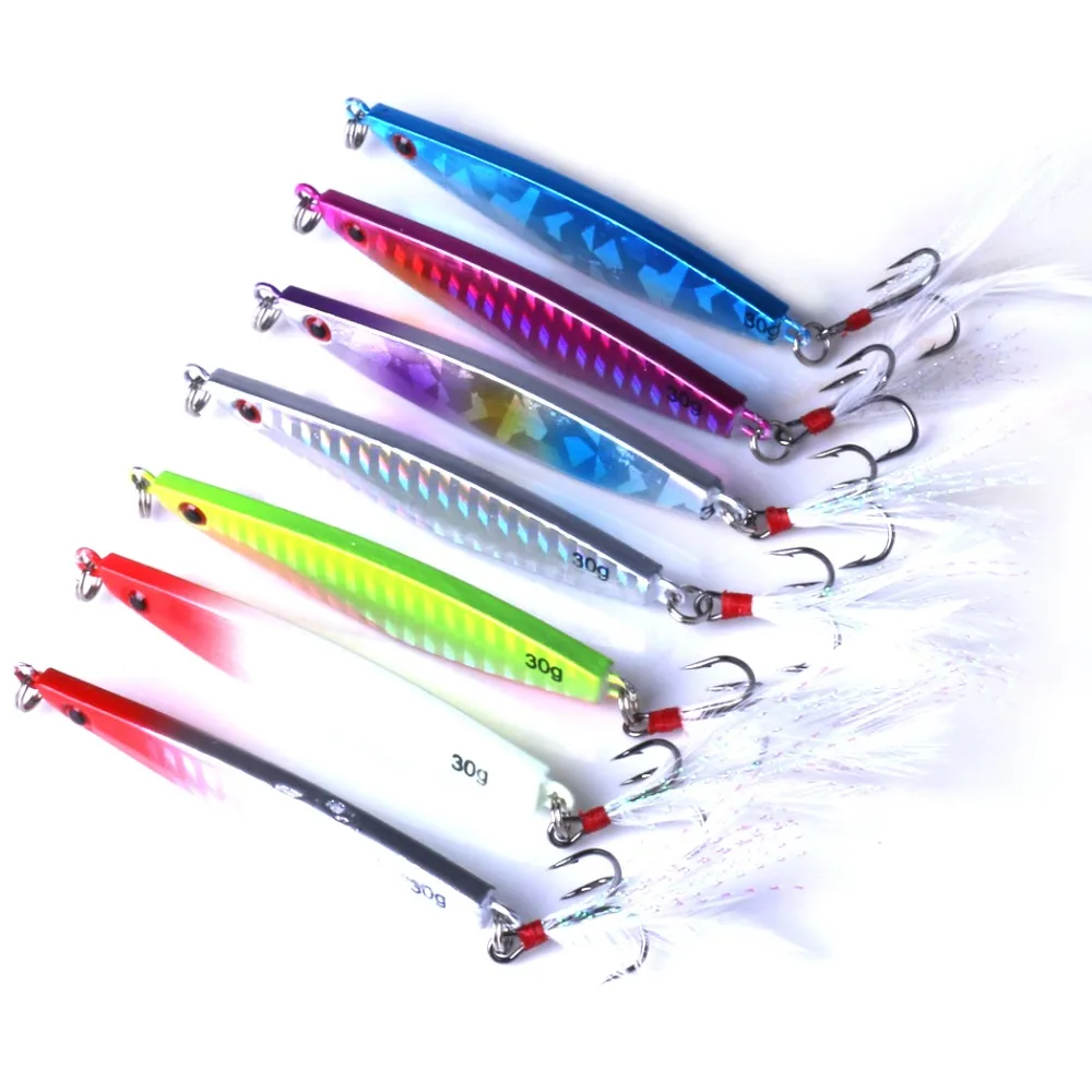 

Free shipping 7pcs/set Fishing Tackle Metal Jig Metal Fishing Lures Lead Fish Lure 6.8cm/30g, 7 available colors to choose