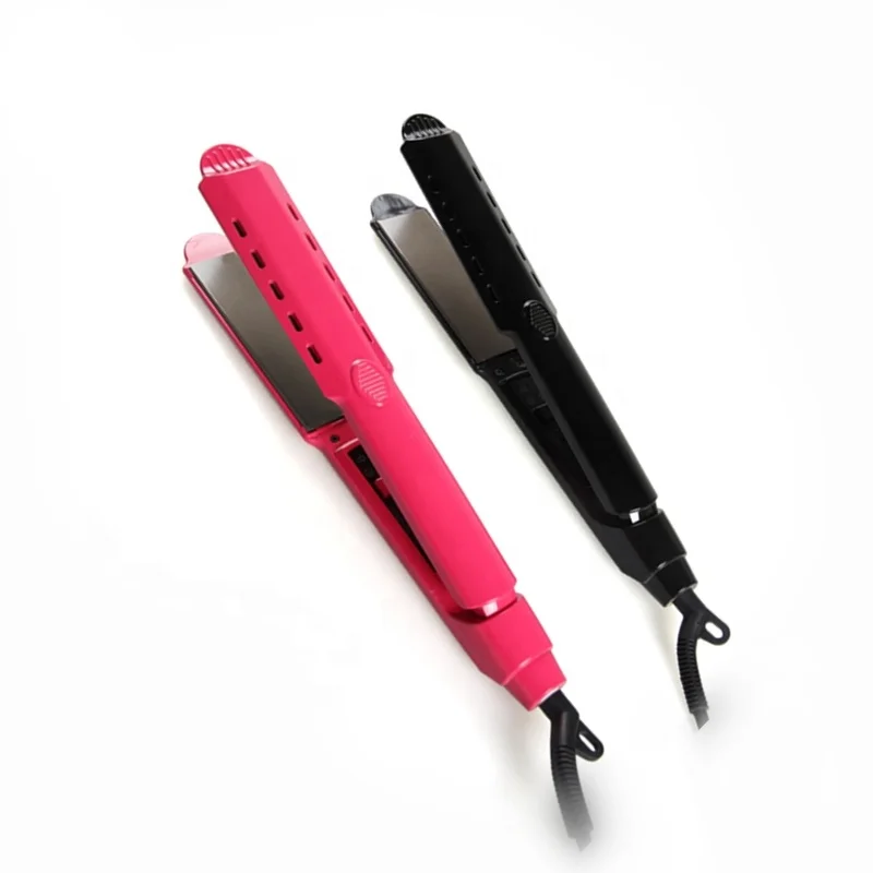 

OEM titanium plate steam vent magic hair straightener with factory price, Black;pink custom