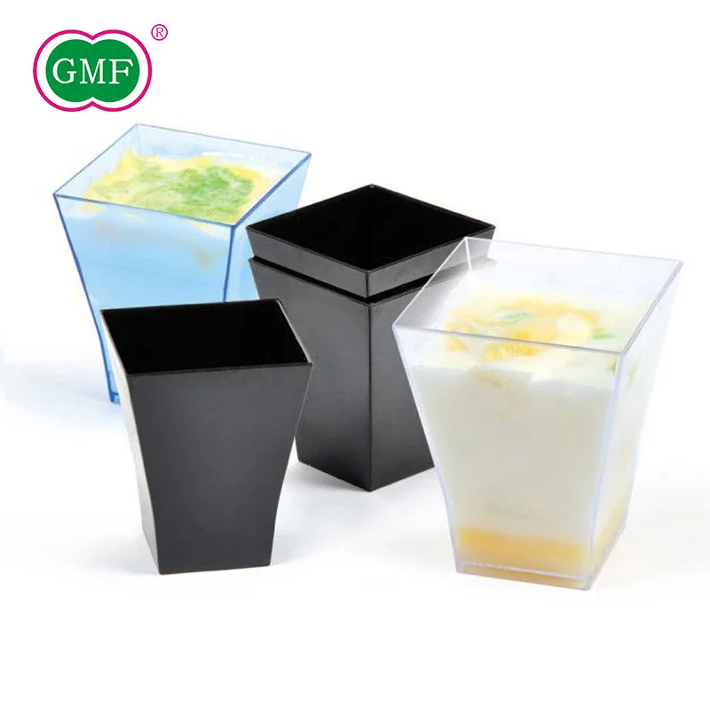 Square shape 60ml dessert yogurt clear bulk plastic cups from GMF