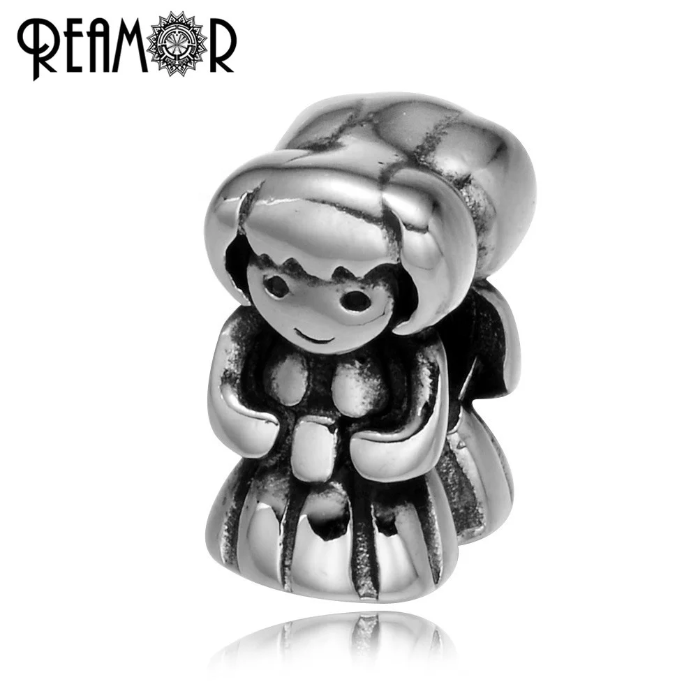 

REAMOR 316L Stainless steel Cartoon Double Girl European Charm Beads Spacer Beads for Bracelet & Necklace Jewelry Making