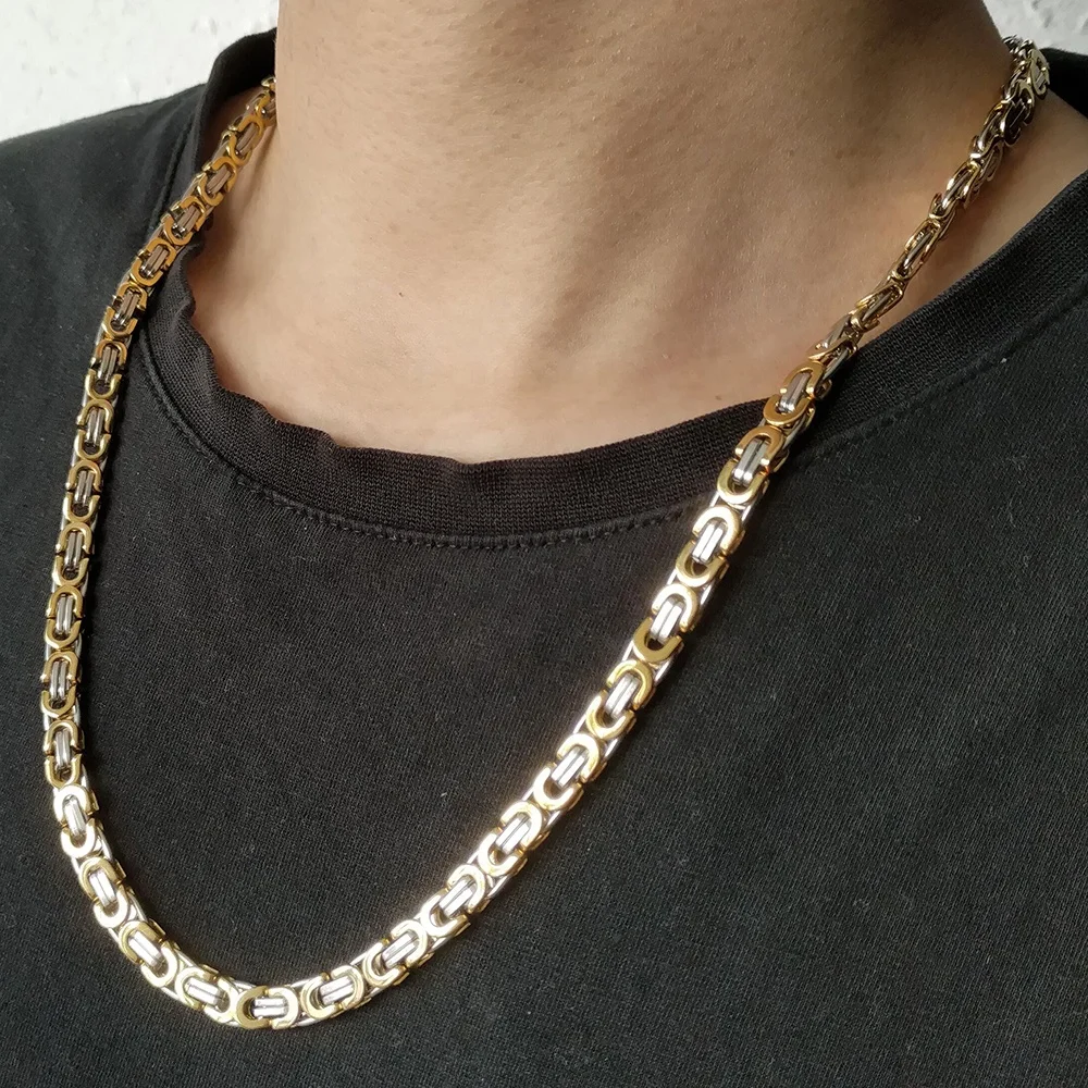 

Man Fashion Jewelry Stainless Steel Gold Color Punk Power Male Chain 24inch Necklace 6mm Wide With No Charms Wholesale, Golden
