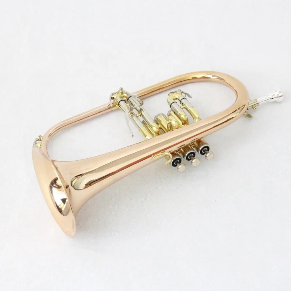 
Professional Bb Roes Brass Body crupronickel Side Gold Lacquered Flugel Horn 