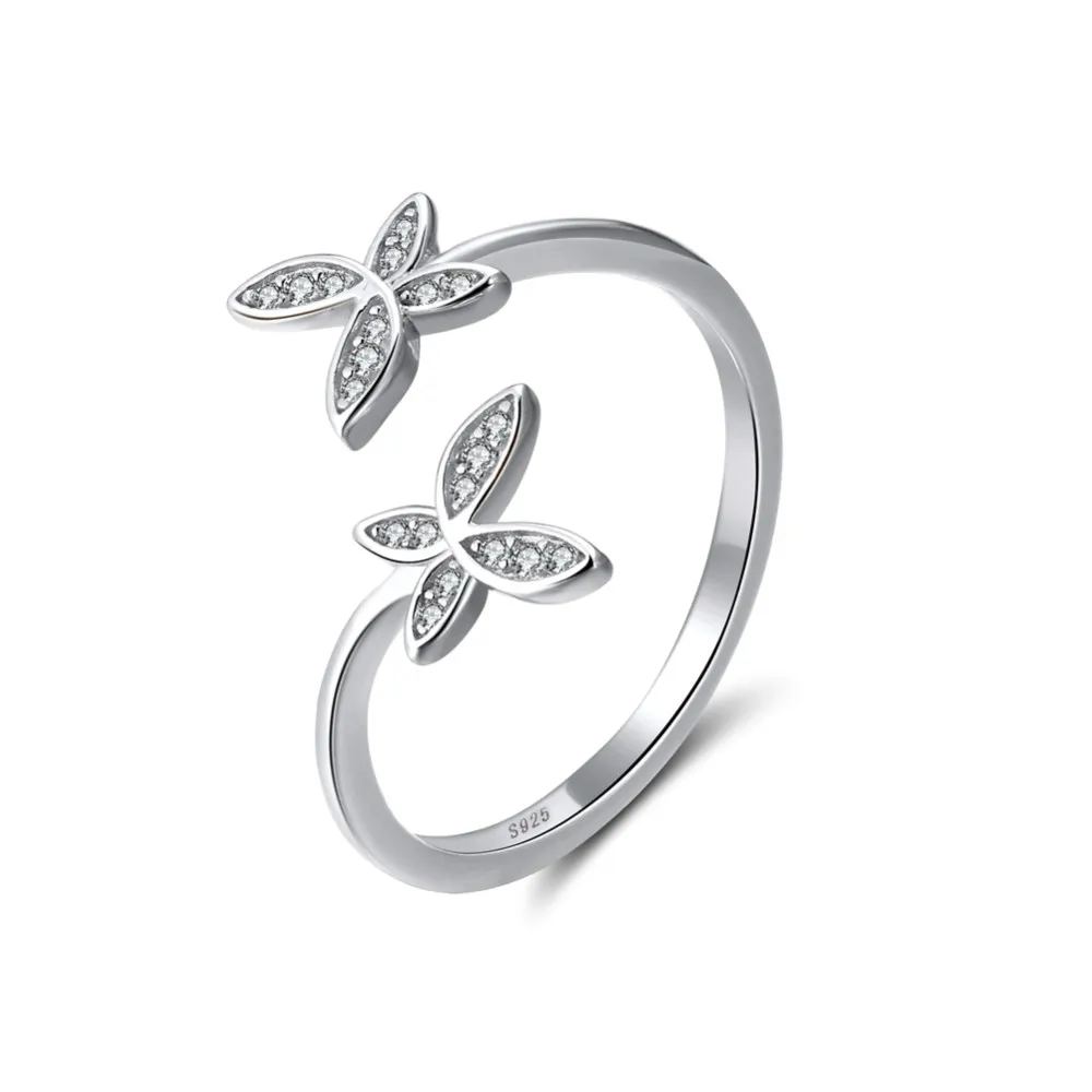 

RINNTIN SR10 Women Accessories New Design 925 Sterling Silver Butterfly Rings, White
