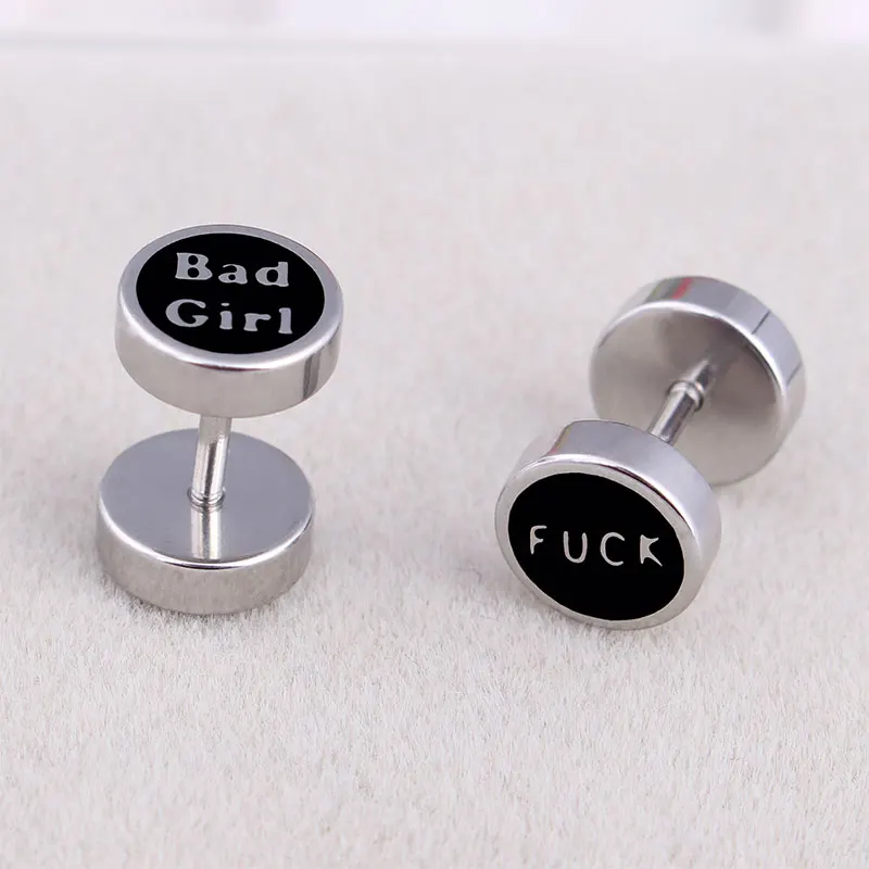 

Hot sale stainless steel bad girl typeface stud earrings for women, N/a