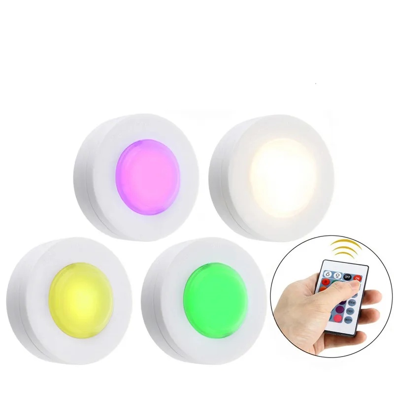 color-changing rgb wireless led puck light with remote control