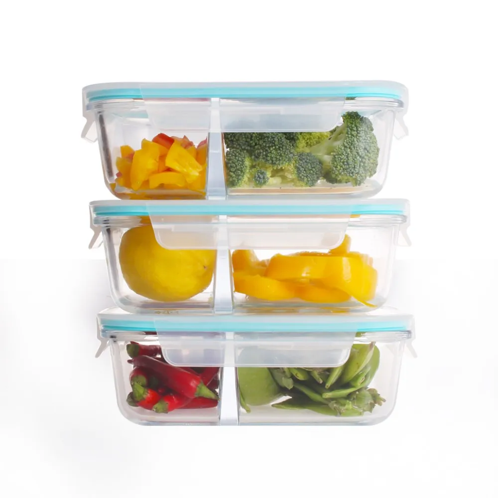 2 Compartment Heat-resistant Glass Food Storage Container With Divider ...