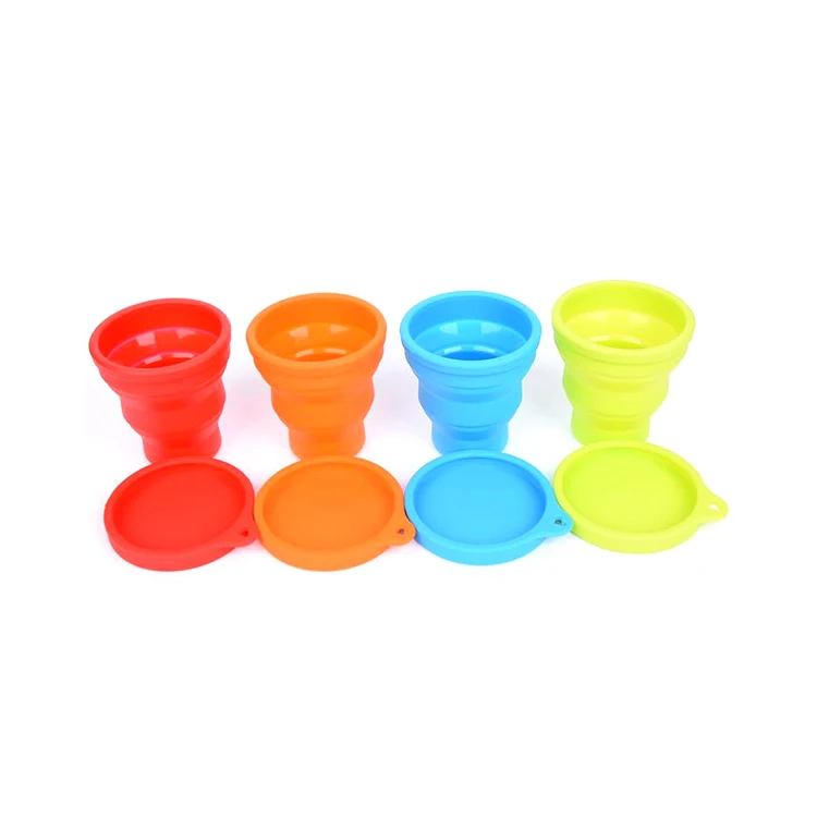 

Portable Silicone Collapsible Travel Cup Silicone Foldable Water Cup with Lid, Yellow;blue;green;orange;purple or customized color