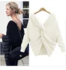 2018 New 8 colors V Neck Twisted Back Sweater for ladies Jumpers Pullovers Long Sleeve pull womens Knitted Sweater