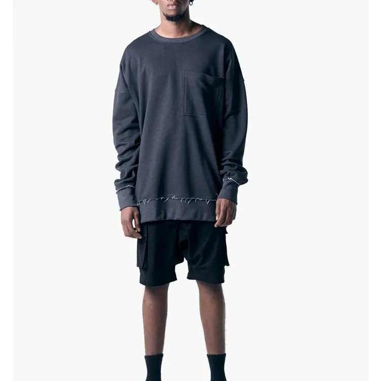 

With chest pocket round neck hoodie long shirt man