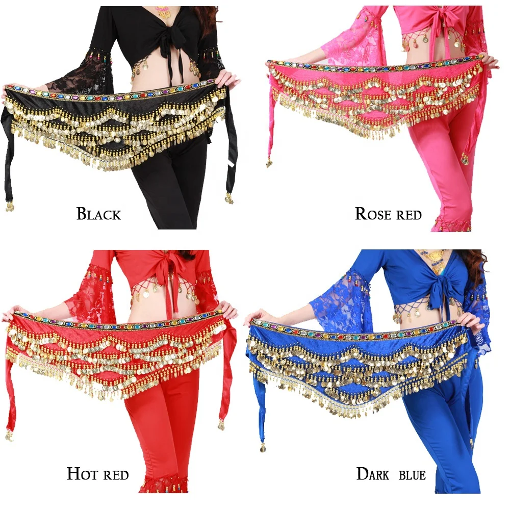 
2019 Bestdance Belly Dance Velvet & Golden Coins Belt Dancer Hip Skirt Scarf Wrap 4 colors 