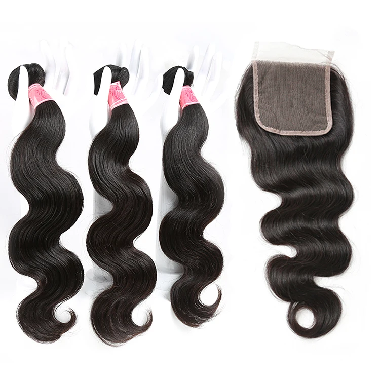 

JP Malaysian Body Wave Bundles With Closure Unprocessed 100 Human Hair Bundles With Lace Closure Remy Hair Weave, Natural color ( near 1b# )