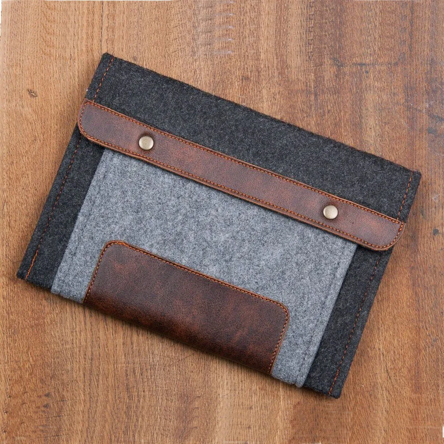 

Button Closure Concise Style leather felt laptop briefcase bag/ sleeve/case, Gray or customized